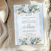 Luxury dusty blue white floral wedding invitation 招待状