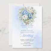 Luxury Dusty Blue White Peony Wedding Invitation 招待状 (正面)