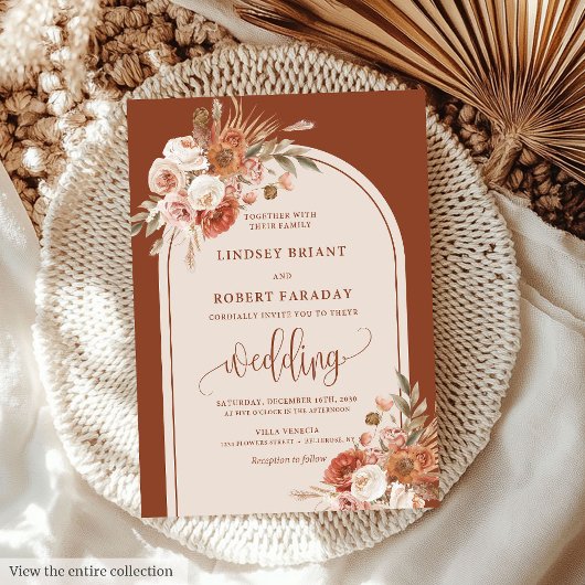 Luxury Dusty Orange Pampas Grass Boho Wedding  招待状