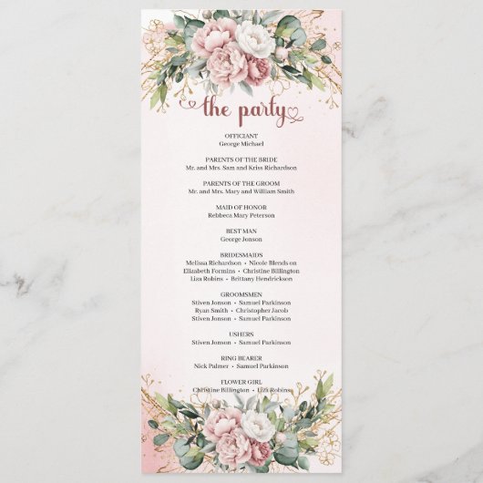 Luxury Dusty Pink Floral Greenery Wedding Program プログラム (裏面)