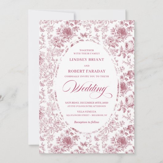 Luxury Dusty Pink French Toile Wedding Invitation 招待状 (正面)