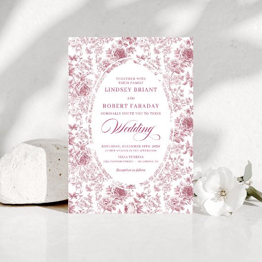 Luxury Dusty Pink French Toile Wedding Invitation 招待状