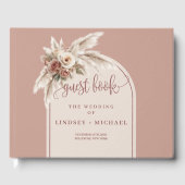 Luxury Dusty Pink Pampas Roses Boho Arch Wedding ゲストブック (正面)