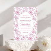 Luxury Dusty Pink Toile Roses Wedding Invitation 招待状