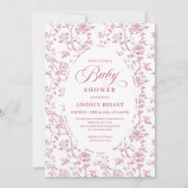 Luxury Dusty Rose Floral Toile Baby Shower Invite 招待状 (正面)
