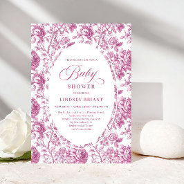 Luxury Dusty Rose Floral Toile Baby Shower Invite 招待状