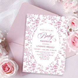 Luxury Dusty Rose Floral Toile Baby Shower Invite 招待状