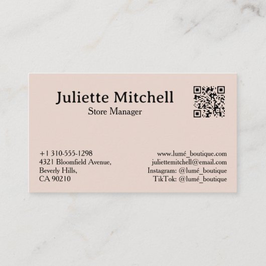 Luxury Dusty Rose Marble Custom Business Card 名刺 (裏面)