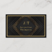 Luxury elegant black leather gold monogram qr code 名刺 (正面)