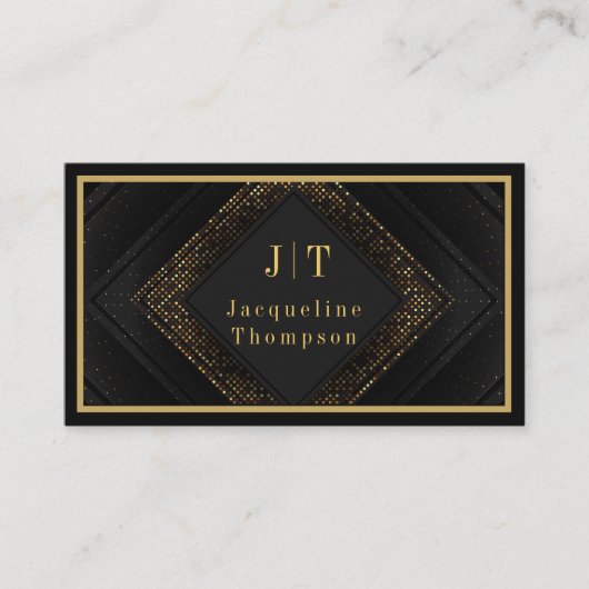 Luxury elegant black leather gold monogram qr code 名刺 (正面)