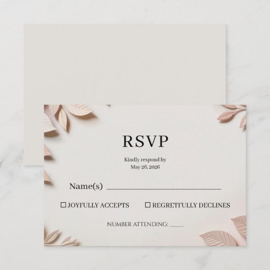 Luxury Elegant Floral Wedding RSVP Reply Card  (正面/裏面)