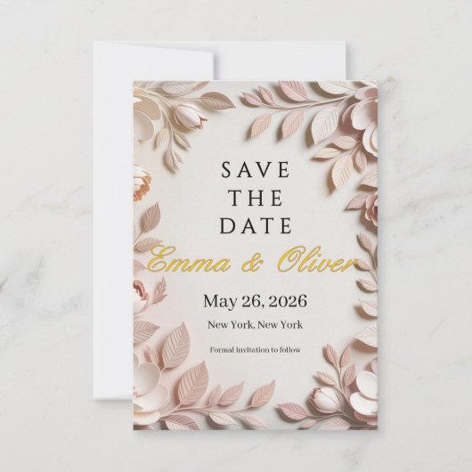 Luxury Elegant Floral Wedding Save the Date 招待状 (正面)