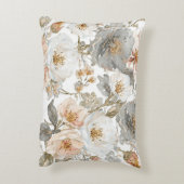 Luxury, Elegant, Gold Grey Flowers Pattern  アクセントクッション (裏面(縦))