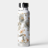 Luxury, Elegant, Gold Grey Flowers Pattern ウォーターボトル (右面)