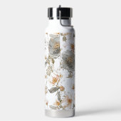 Luxury, Elegant, Gold Grey Flowers Pattern ウォーターボトル (左面)