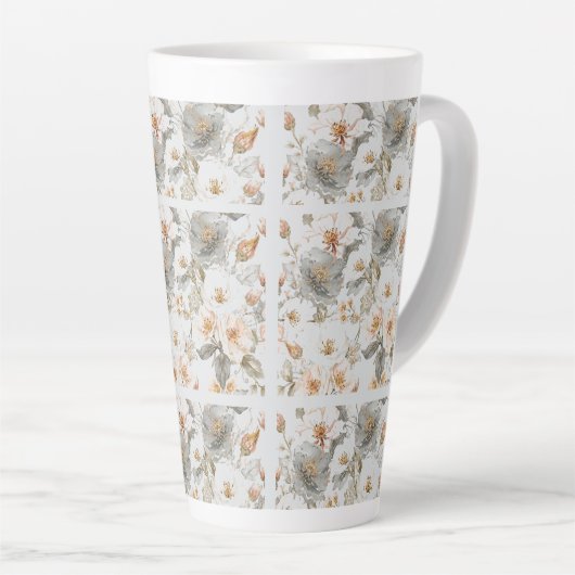 Luxury, Elegant, Gold Grey Flowers Pattern  カフェラテマグ (右アングル)