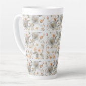 Luxury, Elegant, Gold Grey Flowers Pattern  カフェラテマグ (左アングル)
