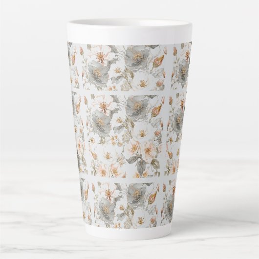 Luxury, Elegant, Gold Grey Flowers Pattern  カフェラテマグ (正面)
