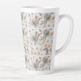 Luxury, Elegant, Gold Grey Flowers Pattern  カフェラテマグ