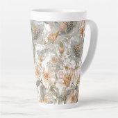 Luxury, Elegant, Gold Grey Flowers Pattern  カフェラテマグ (右アングル)