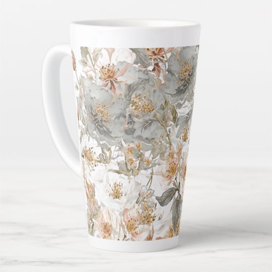 Luxury, Elegant, Gold Grey Flowers Pattern  カフェラテマグ (左アングル)