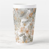 Luxury, Elegant, Gold Grey Flowers Pattern  カフェラテマグ (正面)
