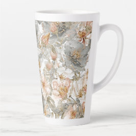 Luxury, Elegant, Gold Grey Flowers Pattern  カフェラテマグ