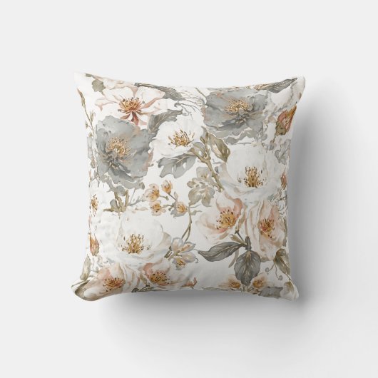 Luxury, Elegant, Gold Grey Flowers Pattern  クッション (正面)