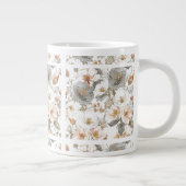 Luxury, Elegant, Gold Grey Flowers Pattern  ジャンボコーヒーマグカップ (右)