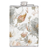 Luxury, Elegant, Gold Grey Flowers Pattern フラスク (裏面)