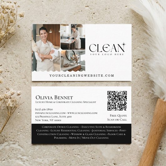Luxury Elegant Maid House Cleaning Photo QR Code 名刺