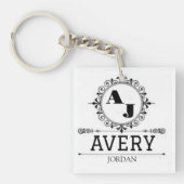 Luxury Elegant Monogram with Initials white キーホルダー (正面)