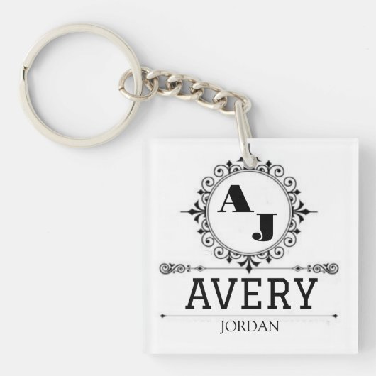 Luxury Elegant Monogram with Initials white キーホルダー (正面)