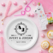 Luxury Elegant Monogram with Initials white ペーパープレート (パーティー)