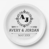 Luxury Elegant Monogram with Initials white ペーパープレート (正面)