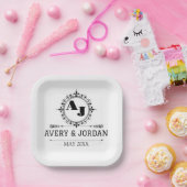 Luxury Elegant Monogram with Initials white ペーパープレート (パーティー)