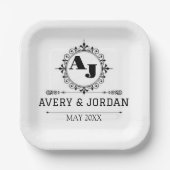 Luxury Elegant Monogram with Initials white ペーパープレート (正面)