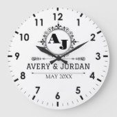 Luxury Elegant Monogram with Initials white ラージ壁時計 (正面)