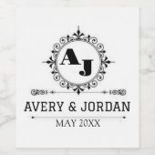 Luxury Elegant Monogram with Initials white ワインラベル (シングルラベル)