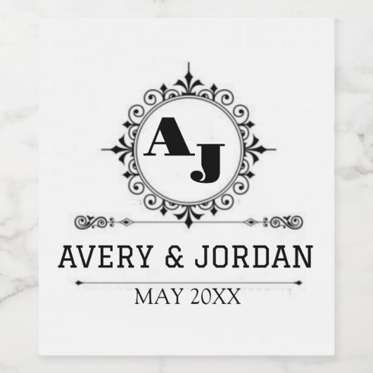 Luxury Elegant Monogram with Initials white ワインラベル (シングルラベル)