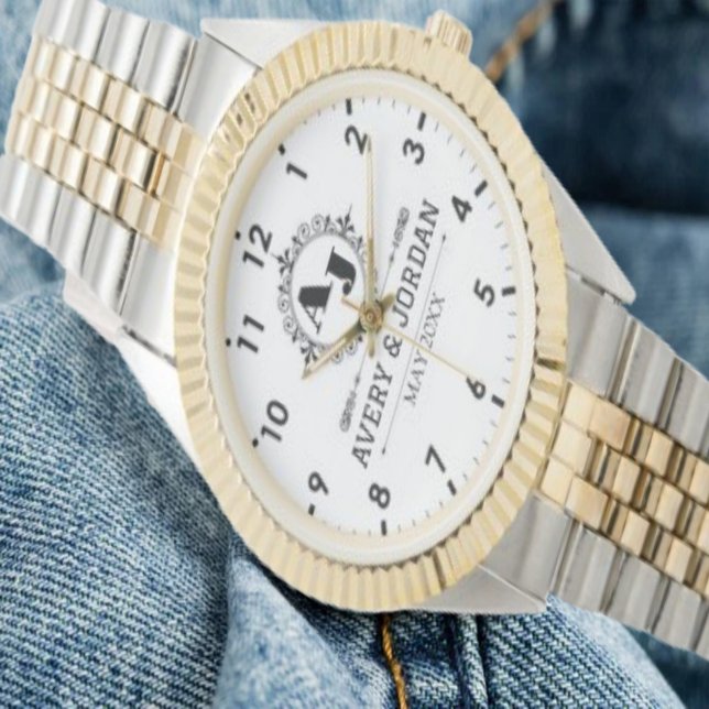 Luxury Elegant Monogram with Initials white 腕時計 (クリエイターアップロード済み)