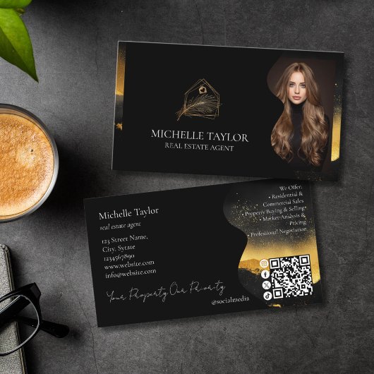 Luxury Elegant Real Estate Realtor Photo Gold 名刺
