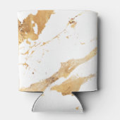 Luxury Elegant Script Monogram White Gold Marble 缶クーラー (裏面)