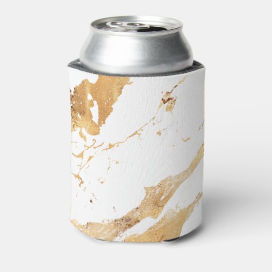 Luxury Elegant Script Monogram White Gold Marble 缶クーラー (缶裏面)