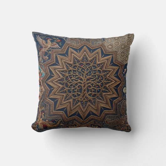 Luxury Embroidered Textile Art – Tree of Life, 蓮 クッション (正面)