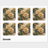 Luxury Emerald & Gold Ornate Lotus Floral Sticker スクエアシール (シート)