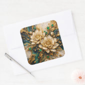 Luxury Emerald & Gold Ornate Lotus Floral Sticker スクエアシール (封筒)