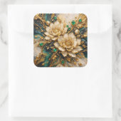 Luxury Emerald & Gold Ornate Lotus Floral Sticker スクエアシール (バッグ)