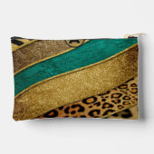 Luxury Emerald & Gold Safari Leopard Zebra Glitter アクセサリーポーチ (裏面)