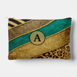 Luxury Emerald & Gold Safari Leopard Zebra Glitter アクセサリーポーチ
